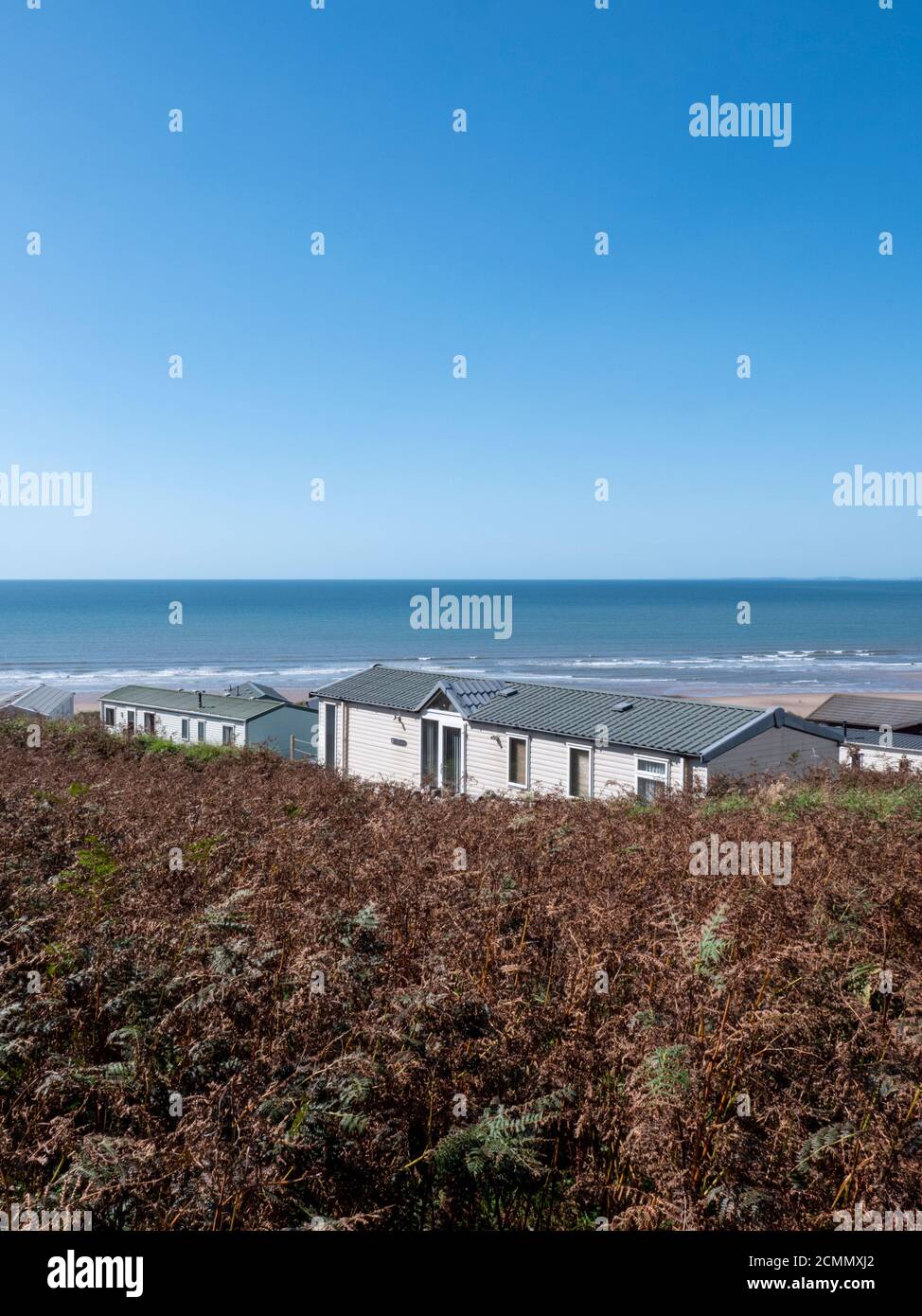 Ein statischer Wohnwagenpark oder Mobilhome-Park in Hillend am Rhossili Beach auf der Gower Peninsula Wales UK Stockfoto