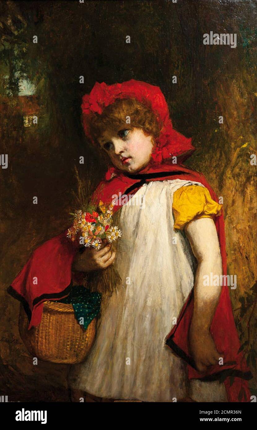 John Burr Mädchen mit rotem umhang 1871. Stockfoto