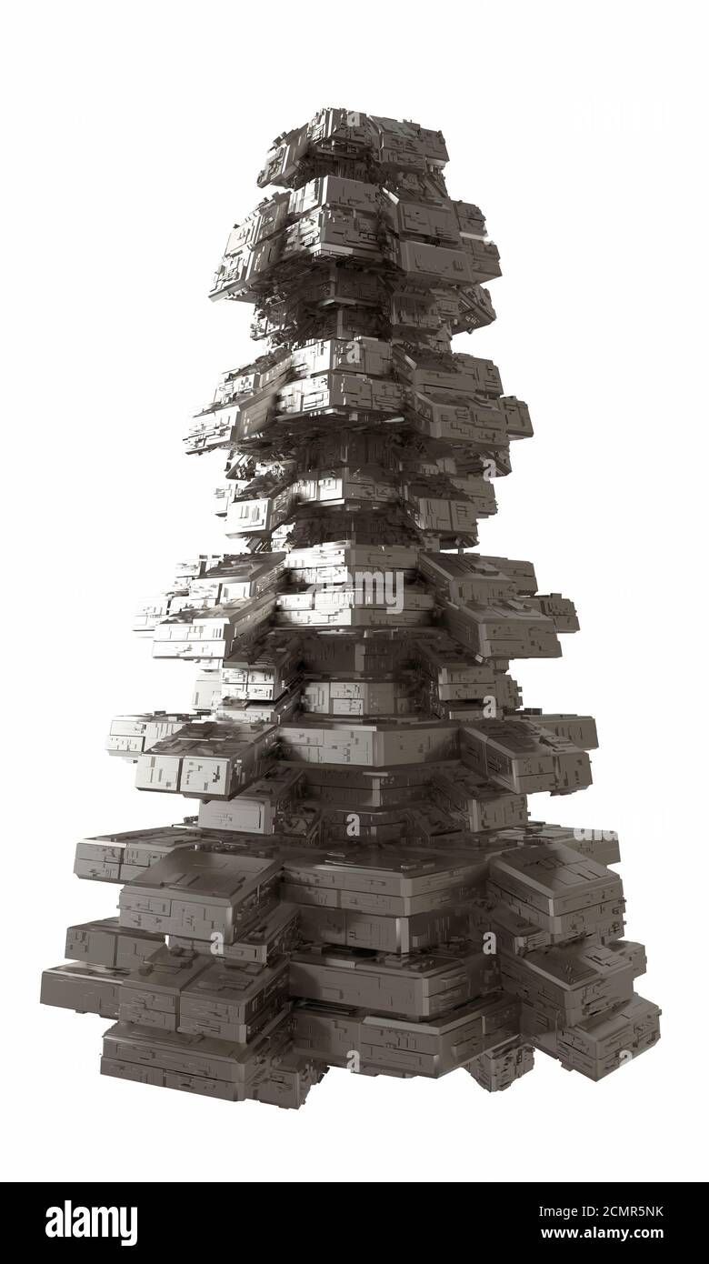 Design der Architektur Metall pyramidale Struktur ähnlich Raumschiff außen. Abstrakte moderne Architektur 3d-Illustration iso Stockfoto