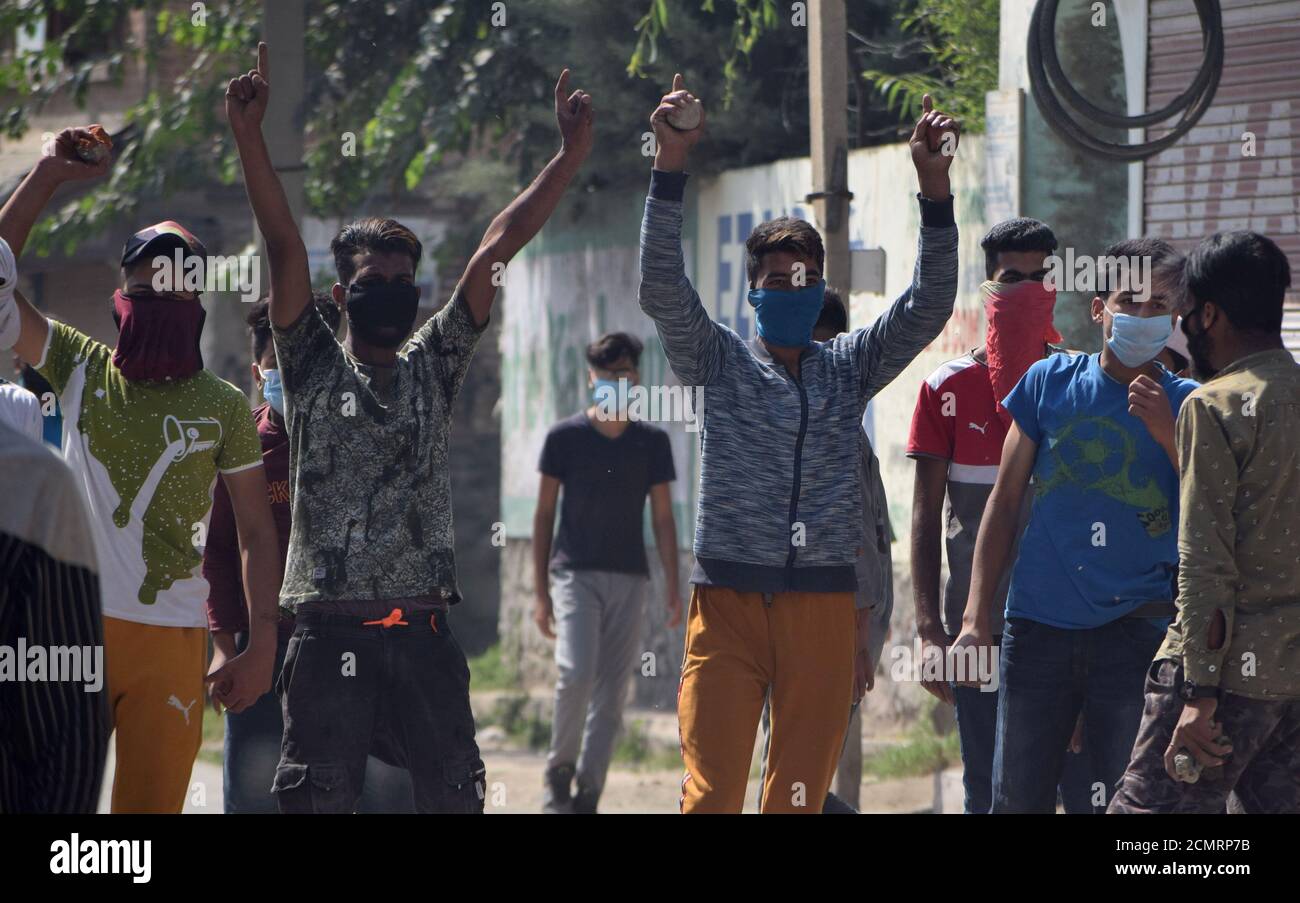 Zusammenstöße und Gewalt bei Batamaloo in Srinagar, Kaschmir. Stockfoto