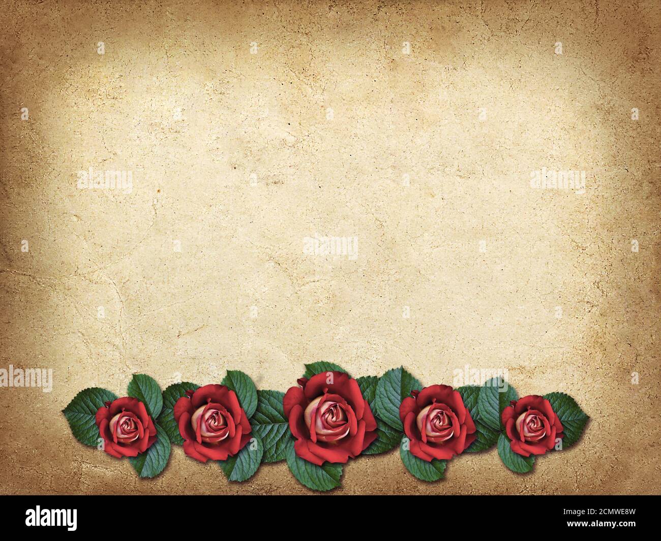 Vintage Karte für Glückwünsche mit drei roten Rosen im Vintage-Stil Stockfoto