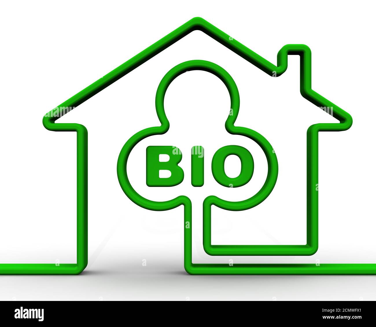 Symbol umweltfreundlich zu Hause. Grünes Symbol umweltfreundliches Zuhause auf einer weißen Oberfläche. Isoliert. 3D-Illustration Stockfoto