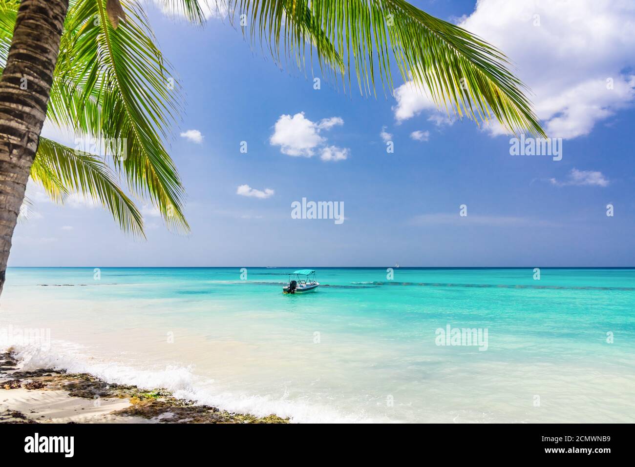 Boot Karibik Strand Stockfoto