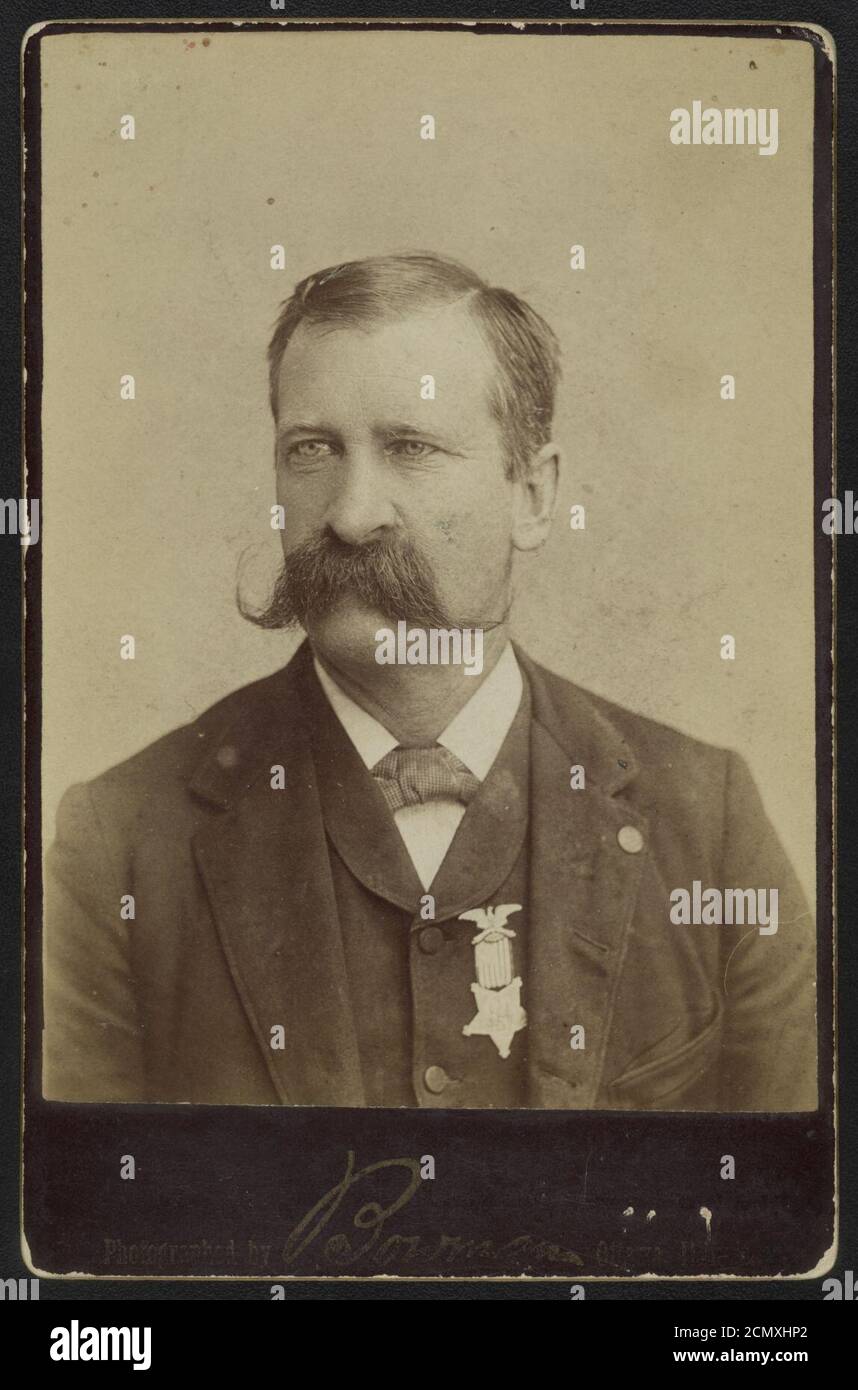 John W. January, Veteran der Co. B, 14. Illinois Cavalry Regiment mit Medaille) - fotografiert von Bowman, Ottawa, ills Stockfoto