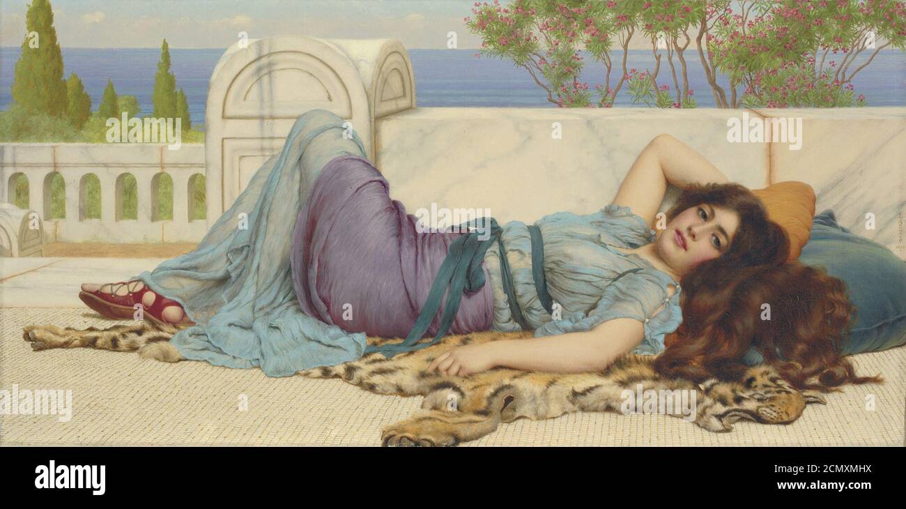 John William Godward - Unfug and Repose, 1909. Stockfoto