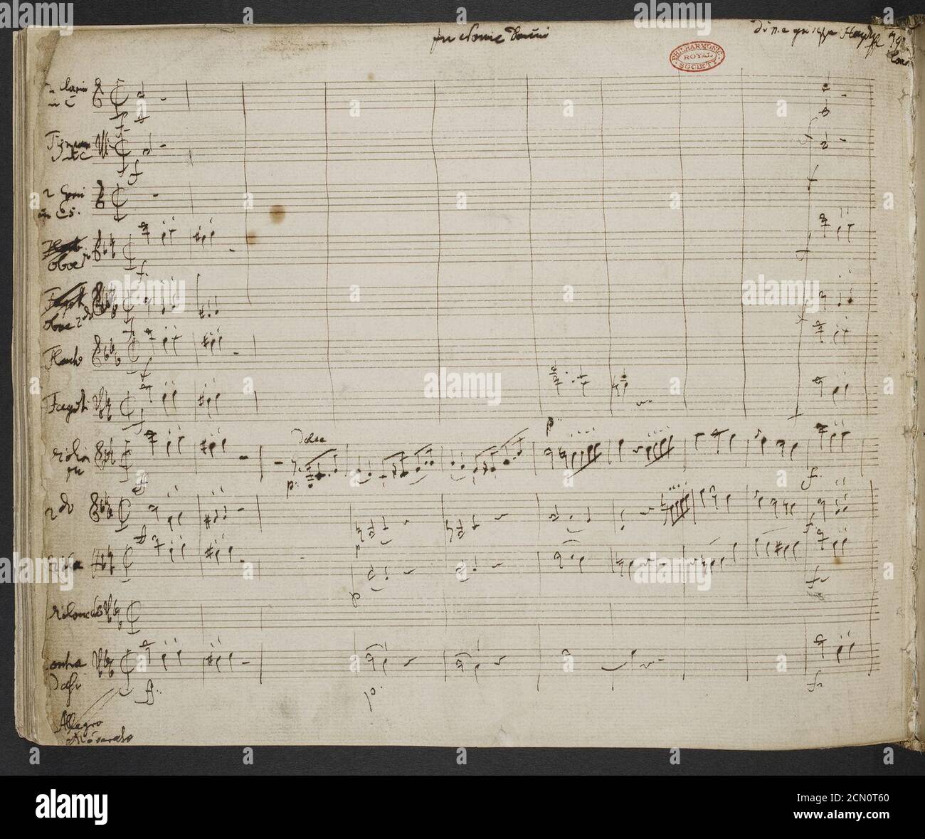 Joseph Haydn - Symphonie Nr. 95. (BL Add MS 64935 f. 1 v). Stockfoto