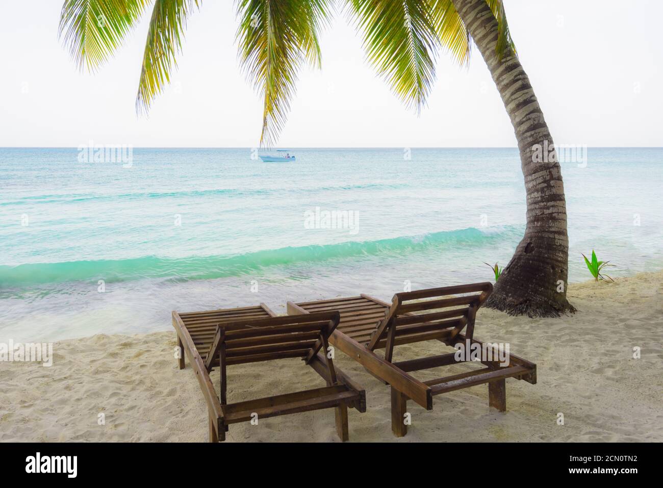 Palm Beach Chaiselongue karibisches Meer Stockfoto