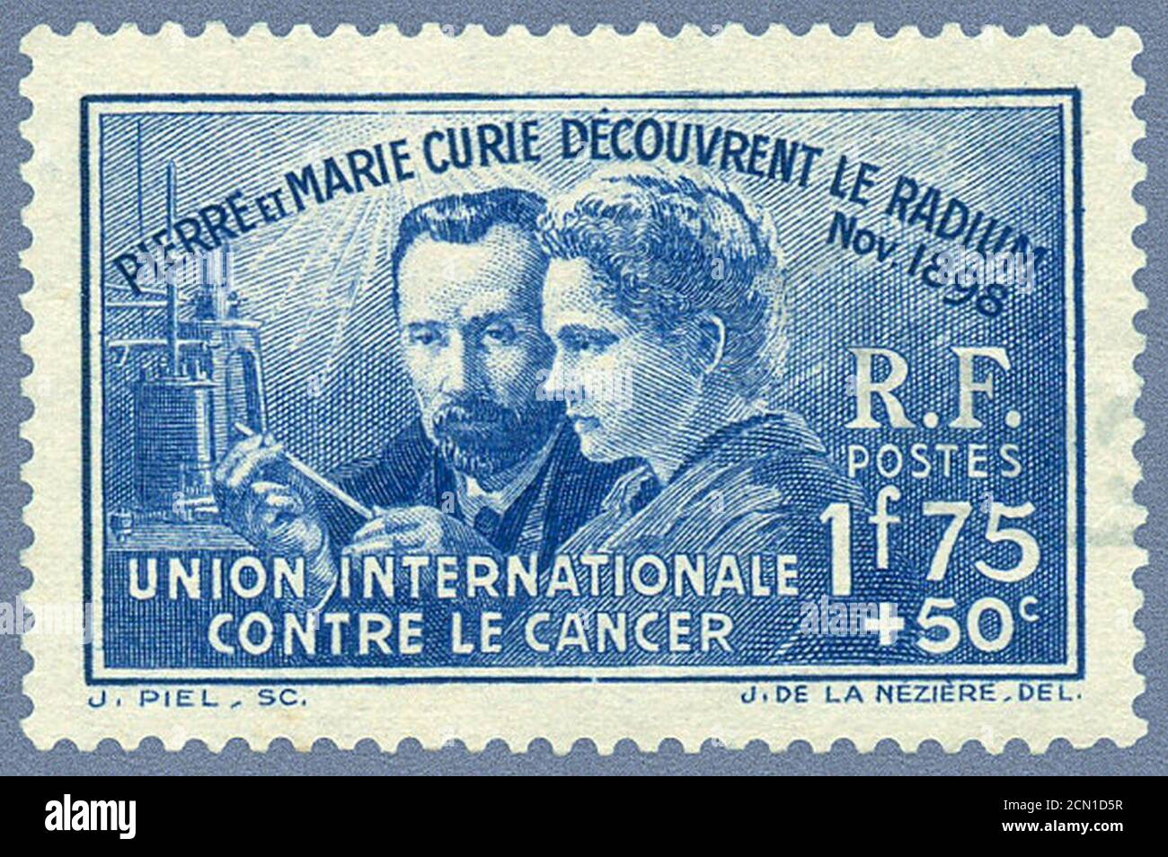 Joseph-de-la-neziere-pierre-et-marie-curie-decoupvrent-le-Radium-1938. Stockfoto