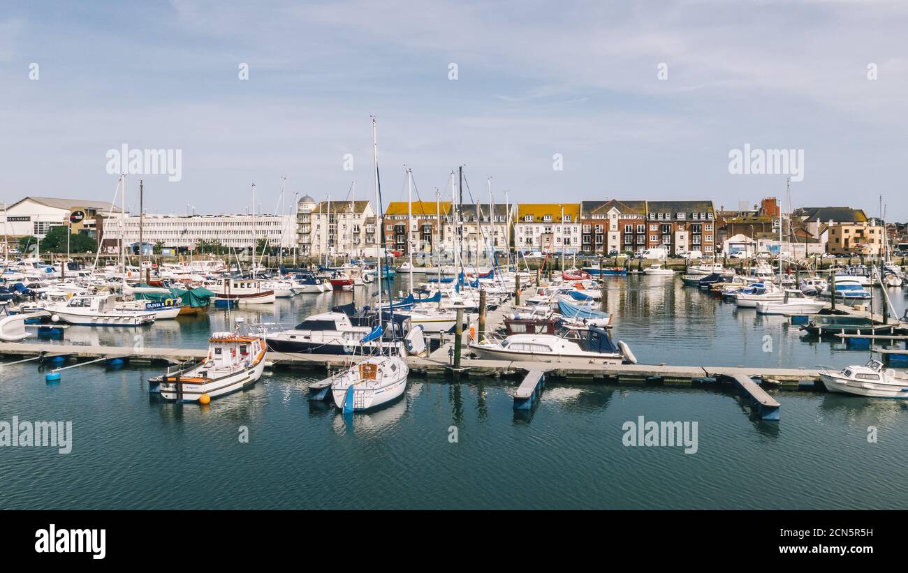 Weymouth Harbour Blick im Sommer Stockfoto