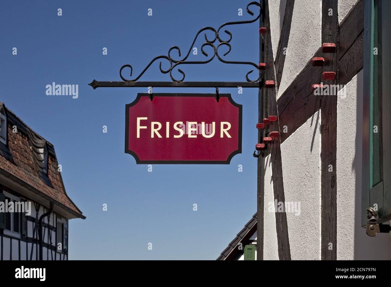 Barbierschild in Blankenberg, Hennef, Nordrhein-Westfalen, Deutschland, Europa Stockfoto