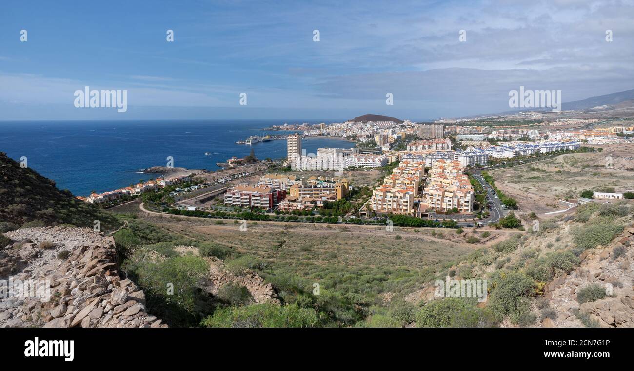 Panoramablick auf Los Cristianos, Teneriffa, Kanarische Inseln, Spanien Stockfoto