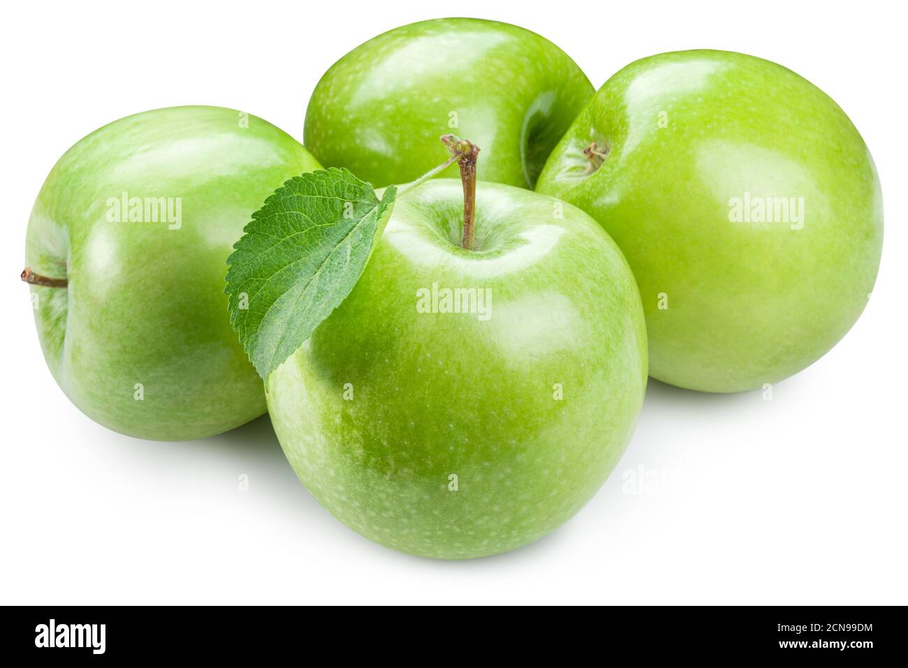 Reife grüne Apfelfrüchte isoliert auf weißem Hintergrund. Datei enthält Beschneidungspfad. Stockfoto