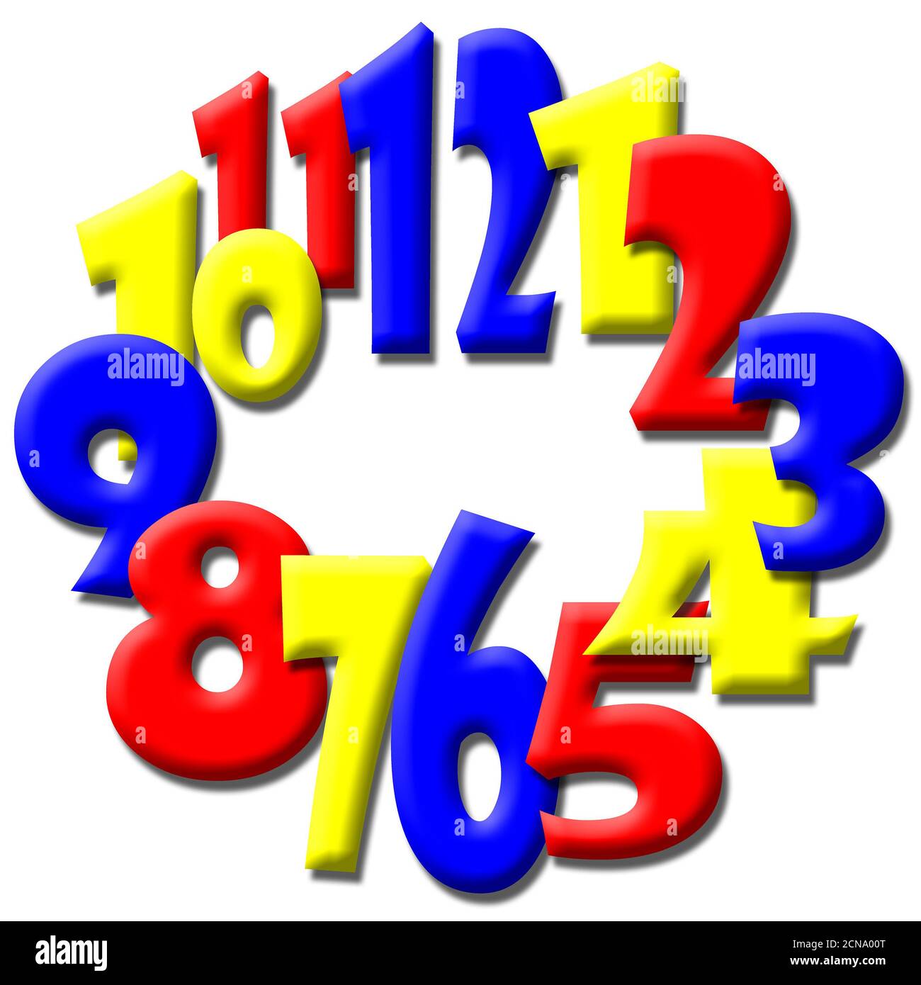 Zahlen 1 bis 12 auf einer 3D-Uhr Stockfoto