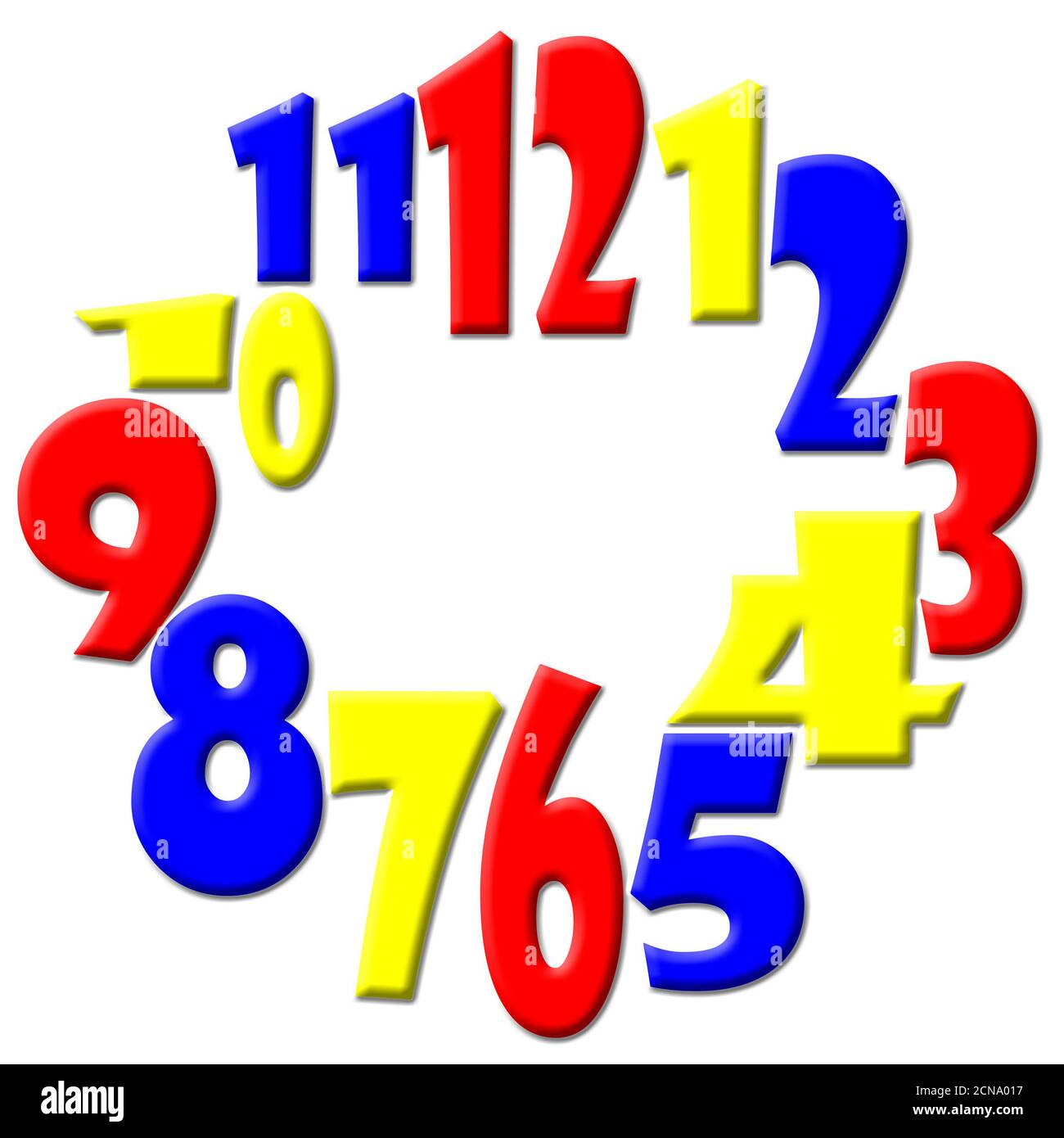 Zahlen 1 bis 12 auf einer 3D-Uhr Stockfoto