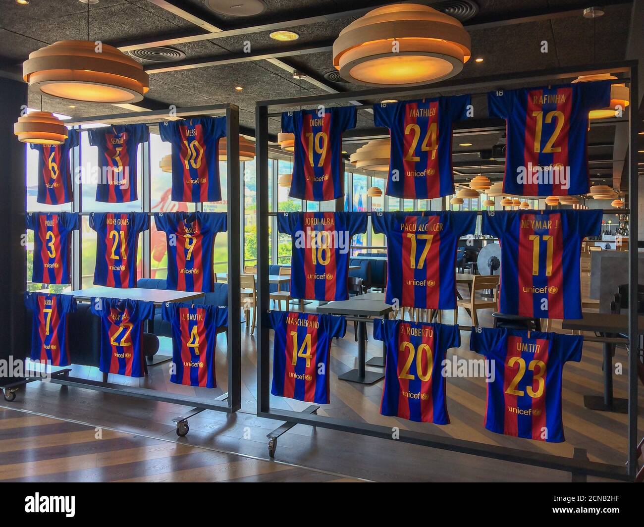 Spanien, Katalonien, Barcelona 17/06/2017 Fußballuniform, Uniform der Spieler des Fußballvereins Barcelona, Museum des Fußballvereins Stockfoto
