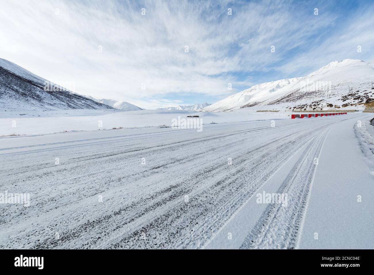 Verschneite Autobahn Hintergrund Stockfoto