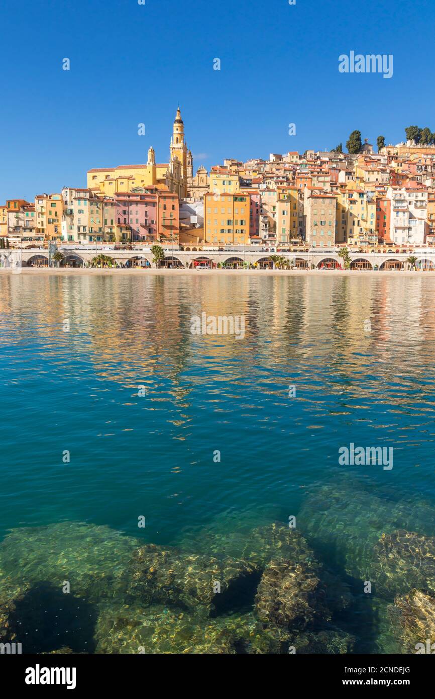 Die Altstadt mit der Basilika Saint-Michel-Archange, Menton, Alpes Maritimes, Cote d'Azur, Französische Riviera, Provence, Frankreich, Mittelmeer, Europa Stockfoto