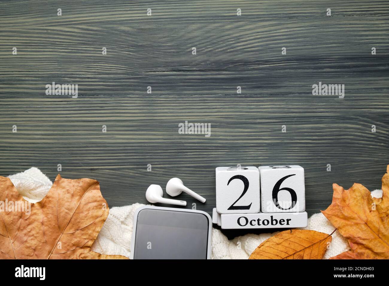 26. Tag des Herbstmonatskalenders oktober mit Kopierraum. Stockfoto