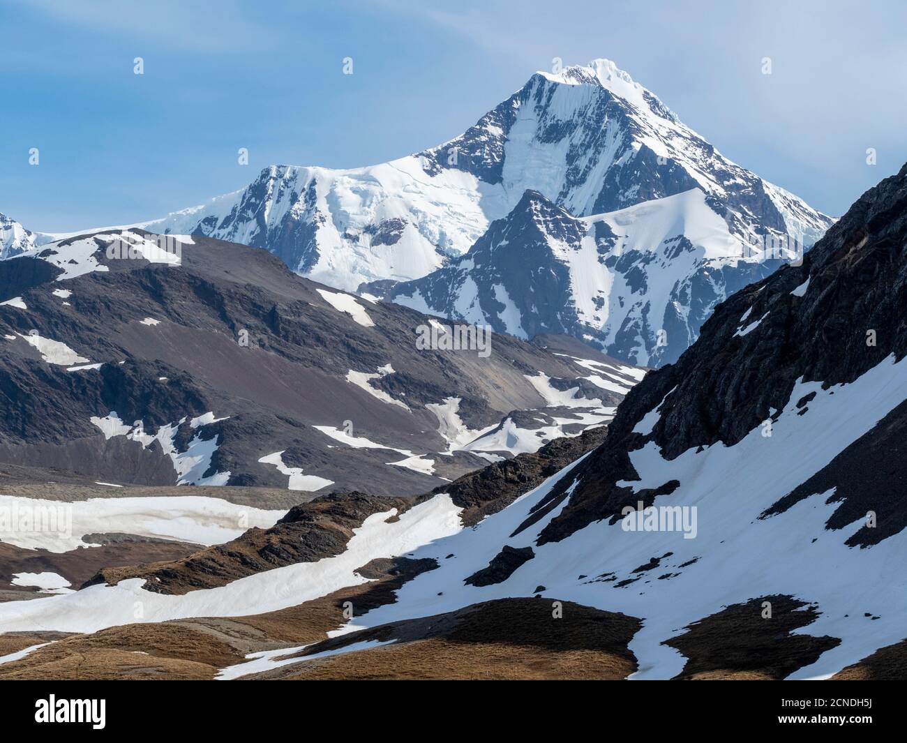 Schneebedeckte Berge in East Cumberland Bay, Südgeorgien, Polarregionen Stockfoto