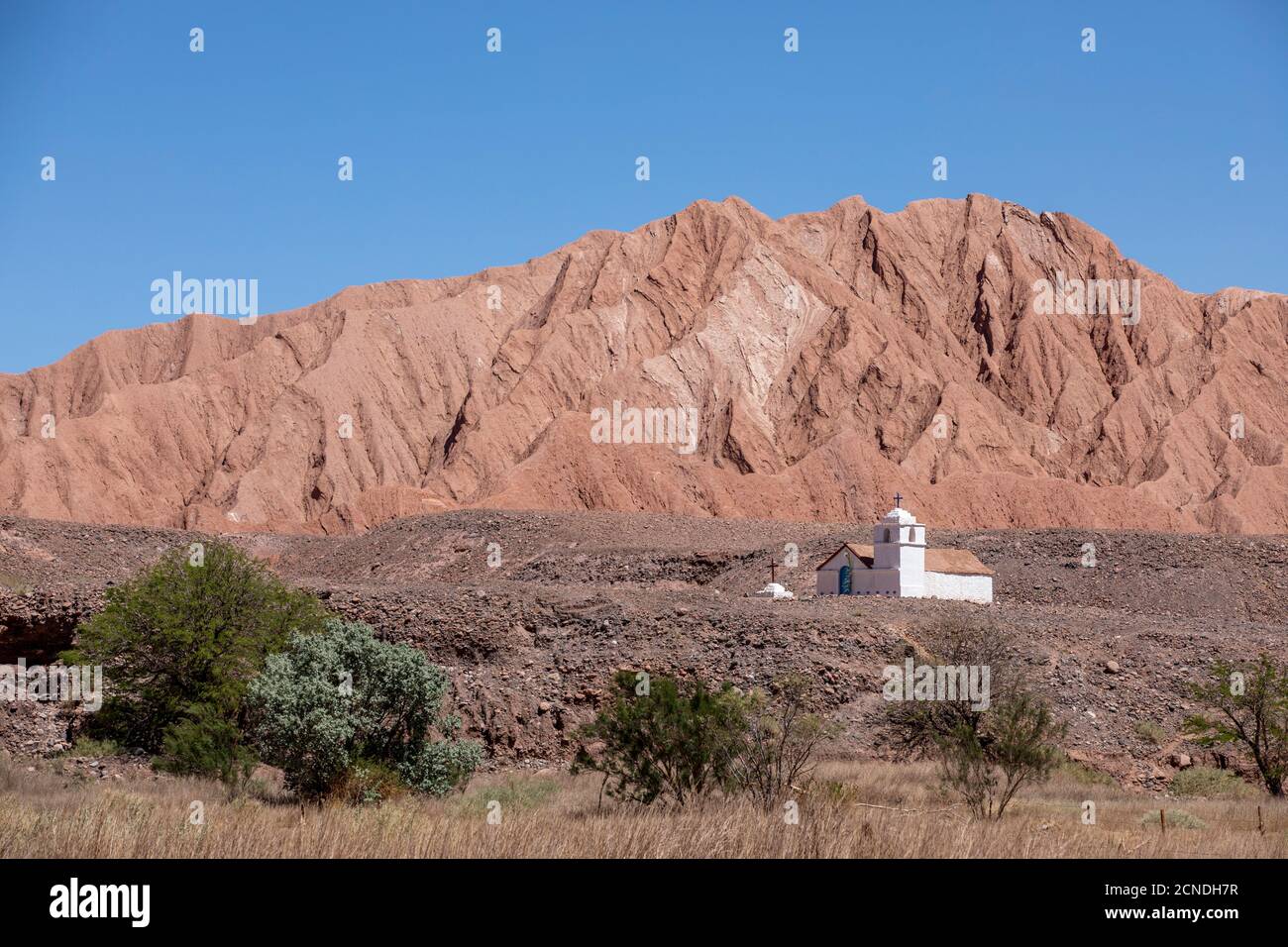 Die kleine Capilla de San Isidro, Catarpe, Antofagasta Region, Chile Stockfoto