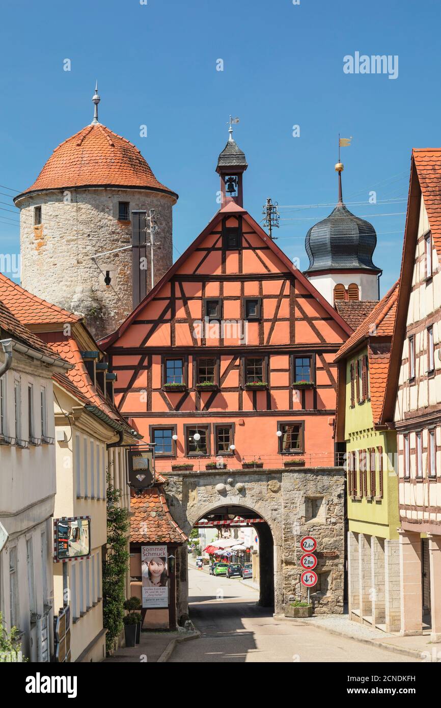 Stadttor, Langenburg, Hohenlohe, Baden-Württemberg, Deutschland, Europa Stockfoto