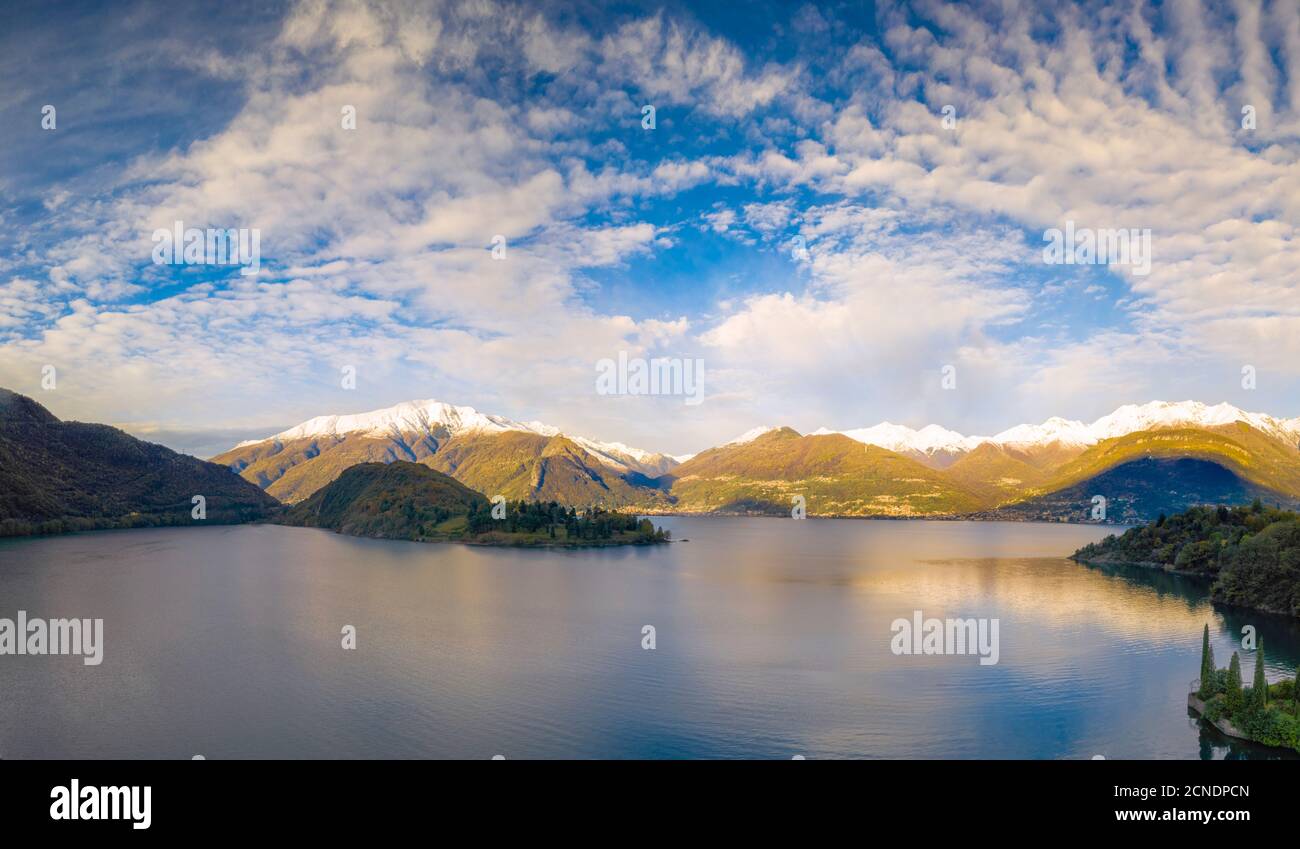 Luftaufnahme von Piona und Monti Lariani, Comer See, Colico, Provinz Lecco, Lombardei, Italienische Seen, Italien, Europa Stockfoto