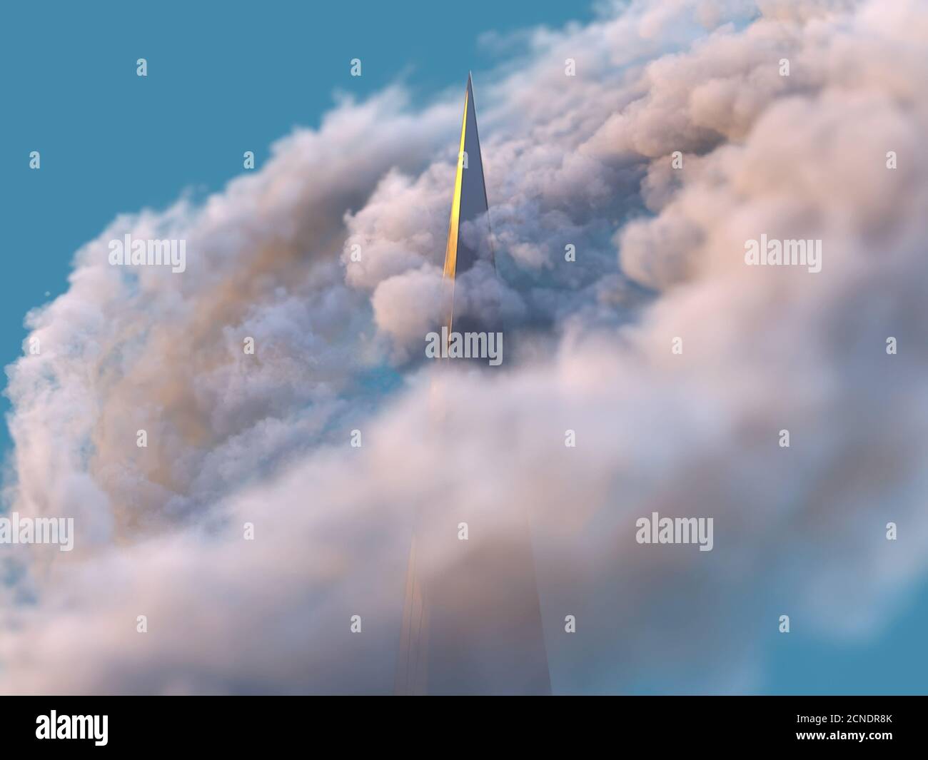 Oben auf einem Wolkenkratzer in den Wolken Stockfoto