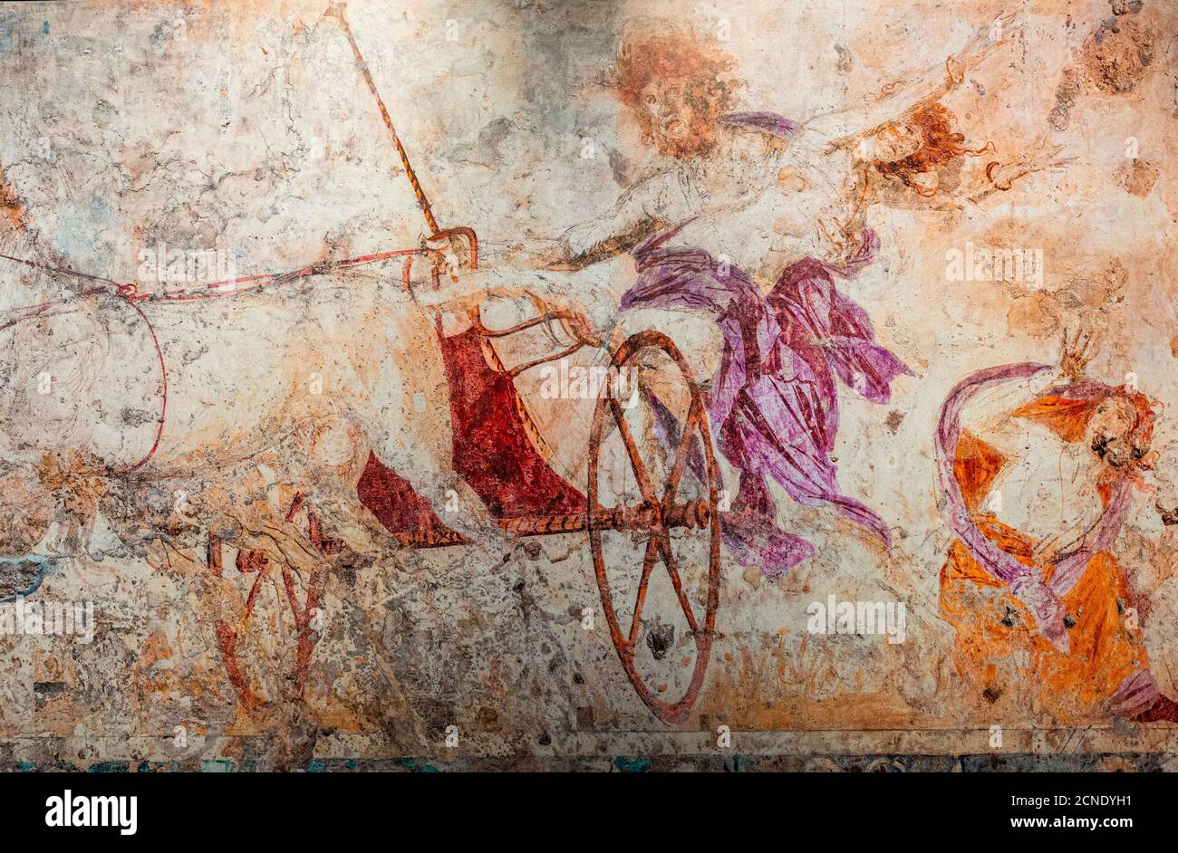 Alte Fresken im Grabhügel, Aigai, Vergina, UNESCO-Weltkulturerbe, Griechenland, Europa Stockfoto