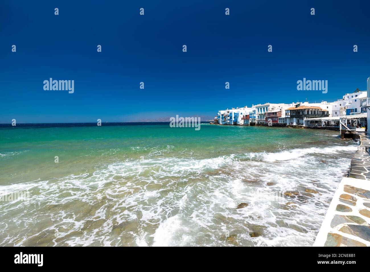 Little Venice, Mykonos Stadt, Mykonos, Kykladen Gruppe, griechische Inseln, Griechenland, Europa Stockfoto