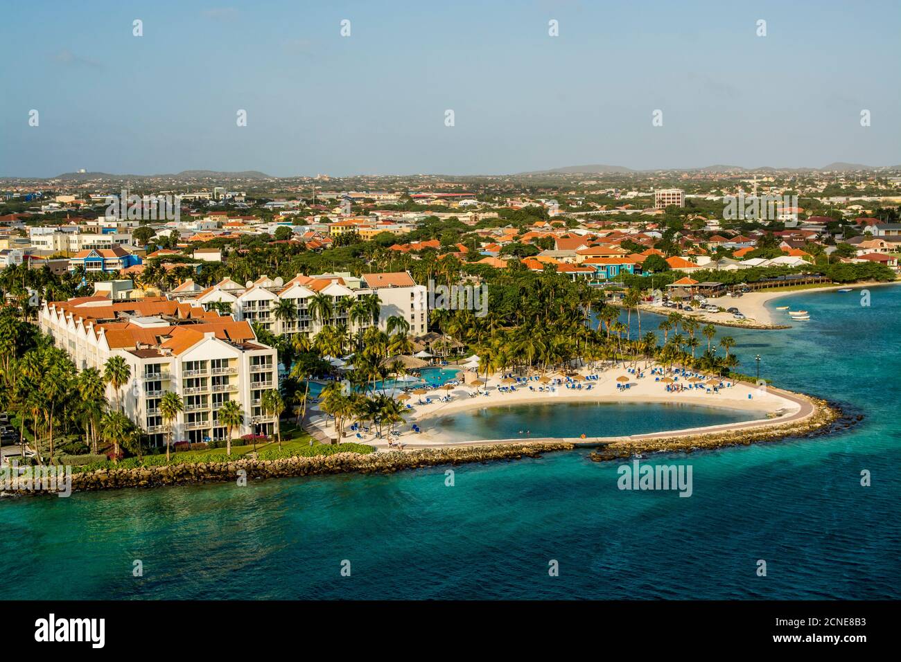 Luftaufnahme des Resorts Oranjestad, Aruba, ABC-Inseln, Niederländische Antillen, Karibik, Mittelamerika Stockfoto