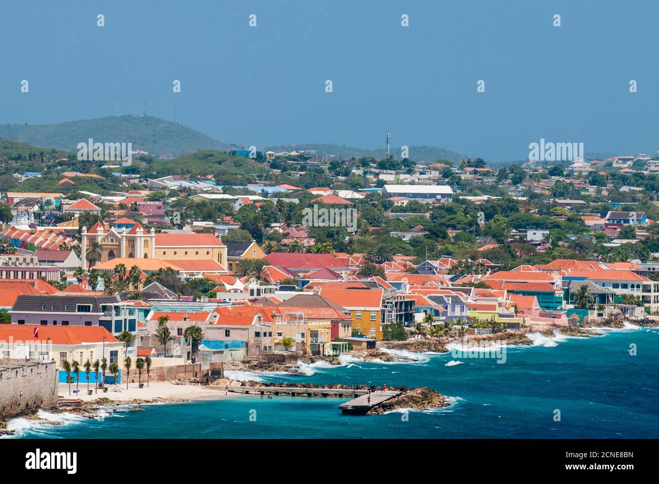 Luftaufnahme der Hauptstadt Willemstad, Curacao, ABC-Inseln, Niederländische Antillen, Karibik, Mittelamerika Stockfoto
