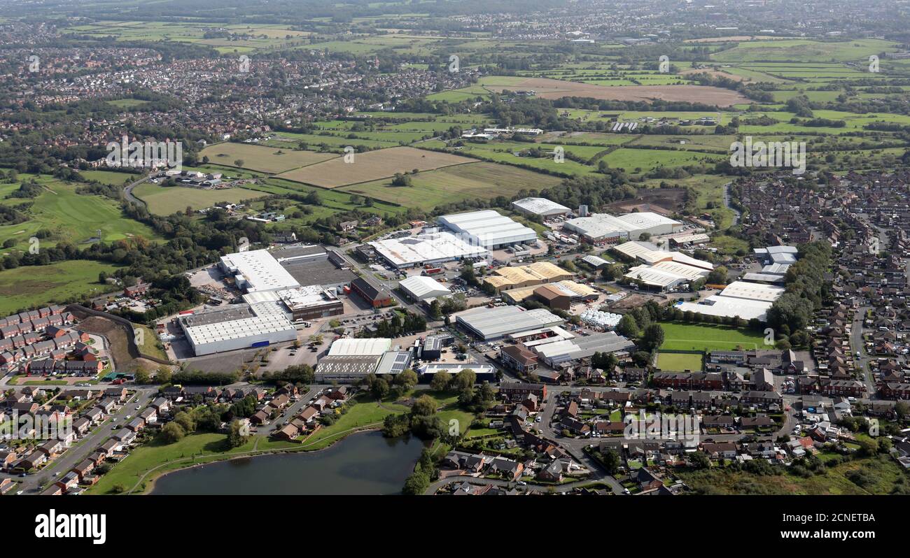 Luftaufnahme des Hindley Industrial Estate, in der Nähe von Wigan, Lancashire Stockfoto