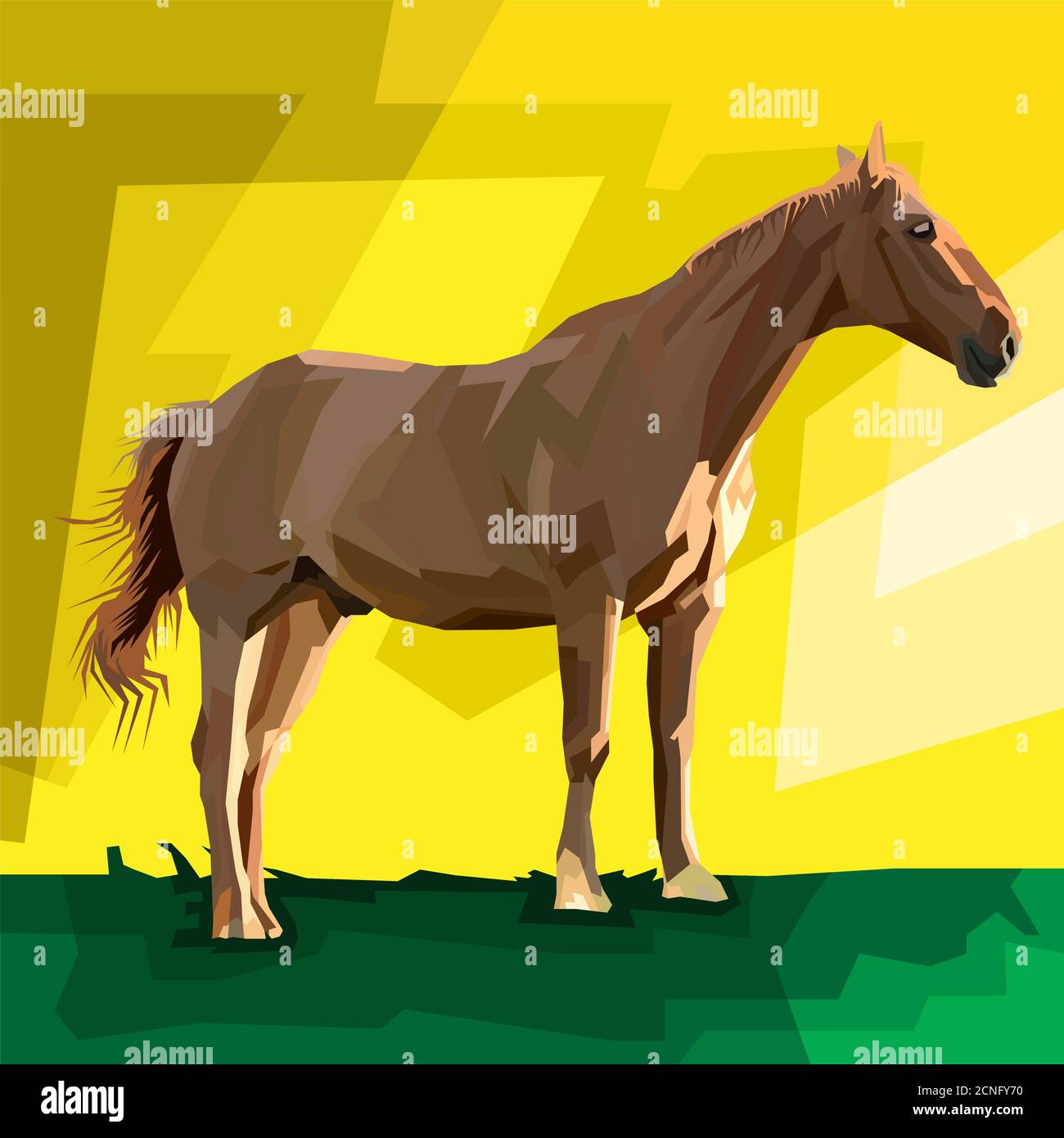Farbenfroher Pferdekopf im geometrischen Muster Pop Art Stil Stockfoto