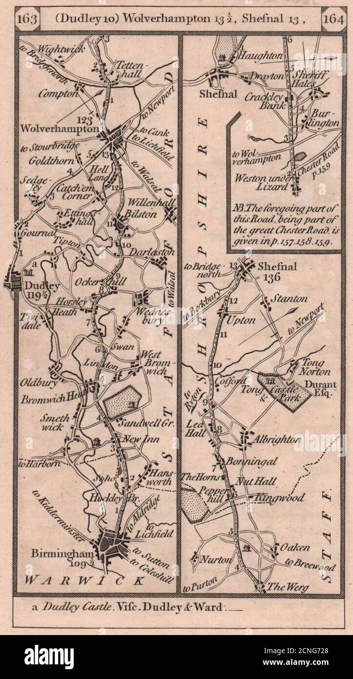 Birmingham-West Bromwich-Dudley-Wolverhampton Road Strip map PATERSON 1803 Stockfoto