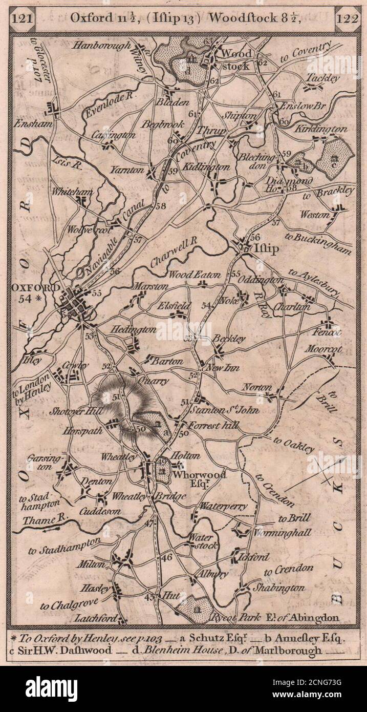 Wheatley - Oxford - Islip - Woodstock Road Strip map PATERSON 1803 alt Stockfoto