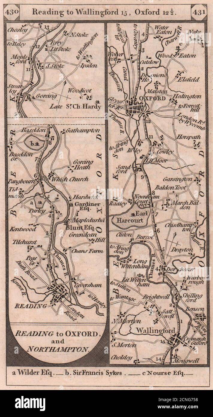 Reading-Wallingford-Dorchester-Cowley-Oxford Road Strip map PATERSON 1803 Stockfoto