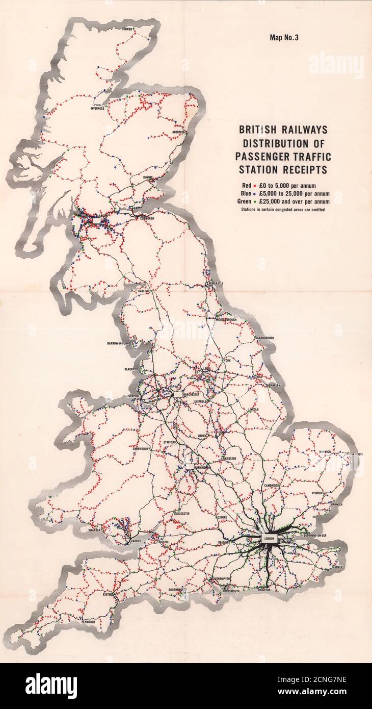 British Railways Passagierverkehr Station Quittungen. BEECHING REPORT 1963 MAP Stockfoto