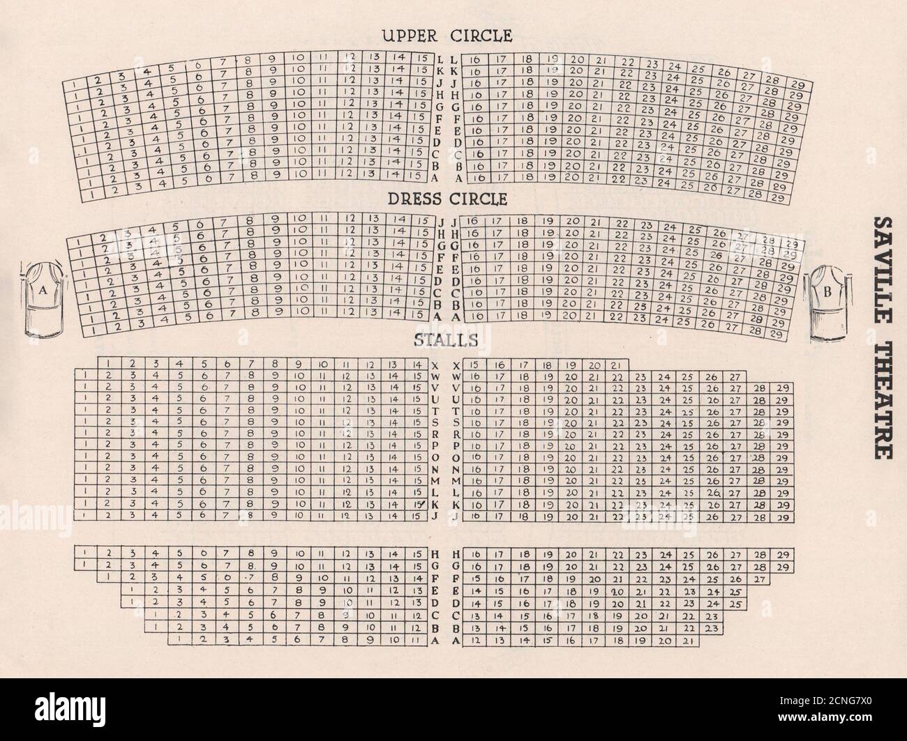 SAVILLE THEATER Vintage Sitzplan. London West End. Shaftesbury Avenue 1937 Stockfoto