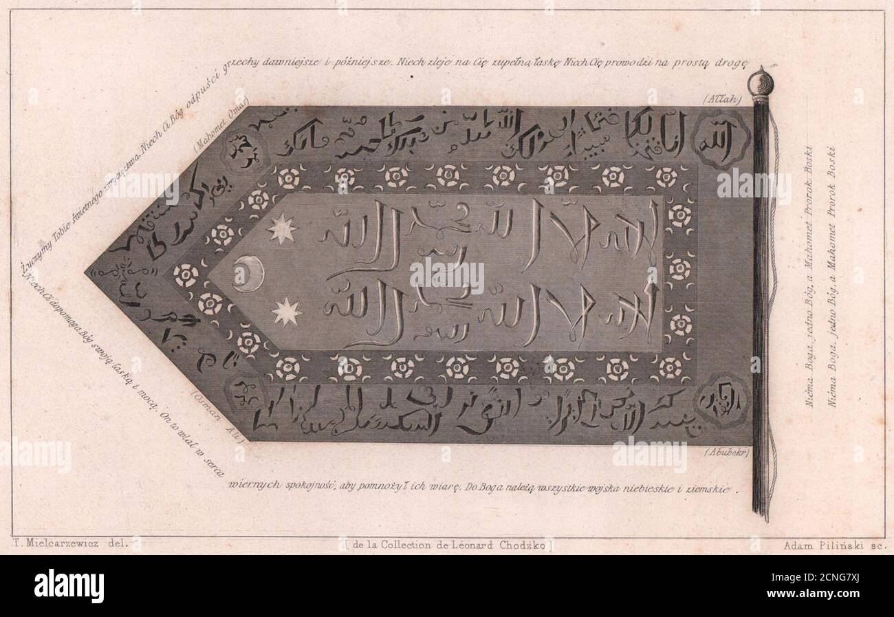 Die osmanische Flagge; Choragiew Turecka 1839 altes antikes Vintage Druckbild Stockfoto