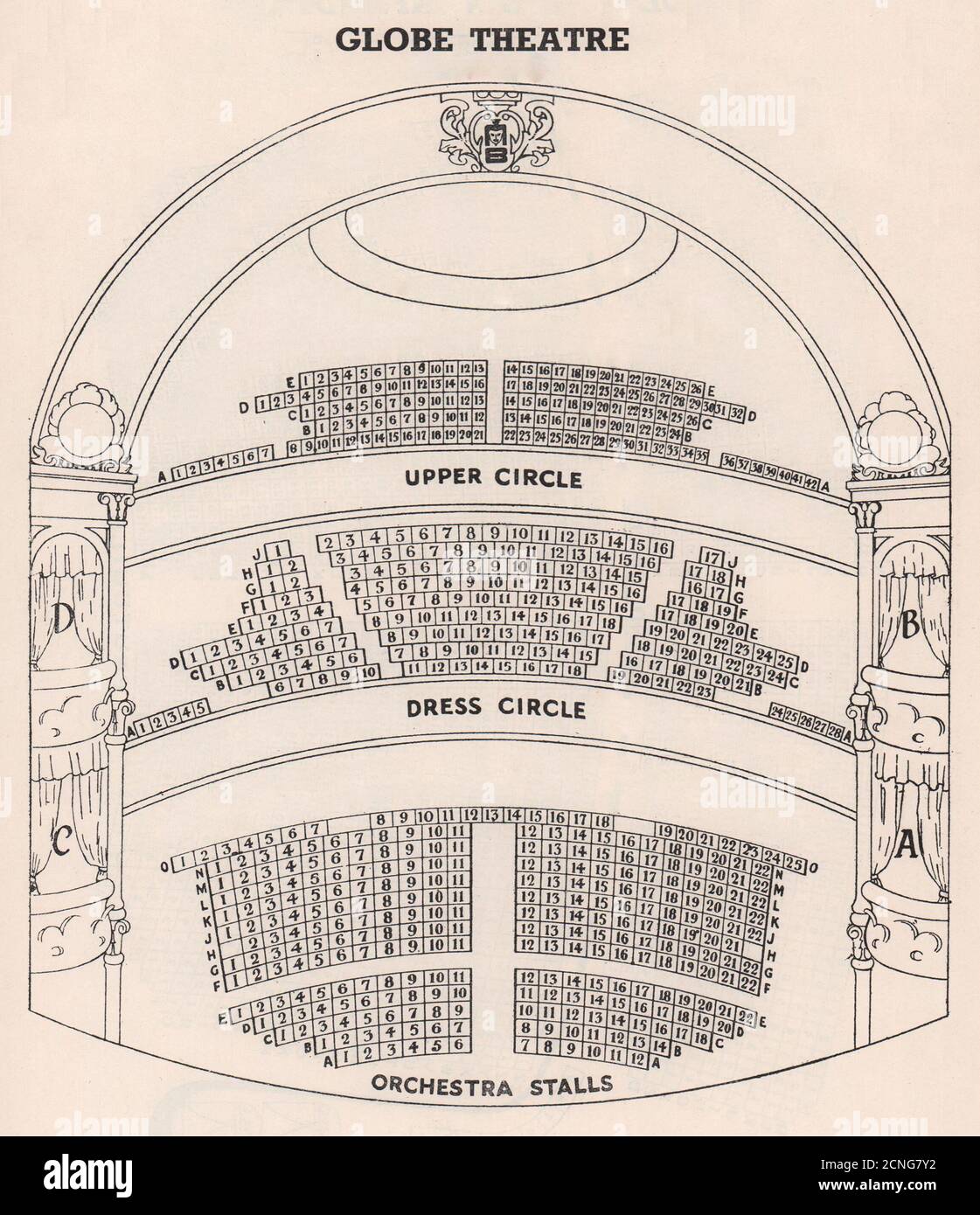 GLOBE THEATER Vintage Sitzplan. London West End. Newcastle Street 1937