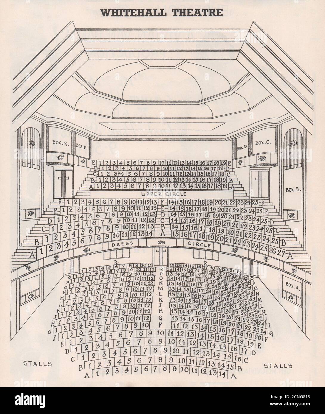 WHITEHALL THEATER Vintage Sitzplan. London. Jetzt Trafalgar Studios 1937 Stockfoto