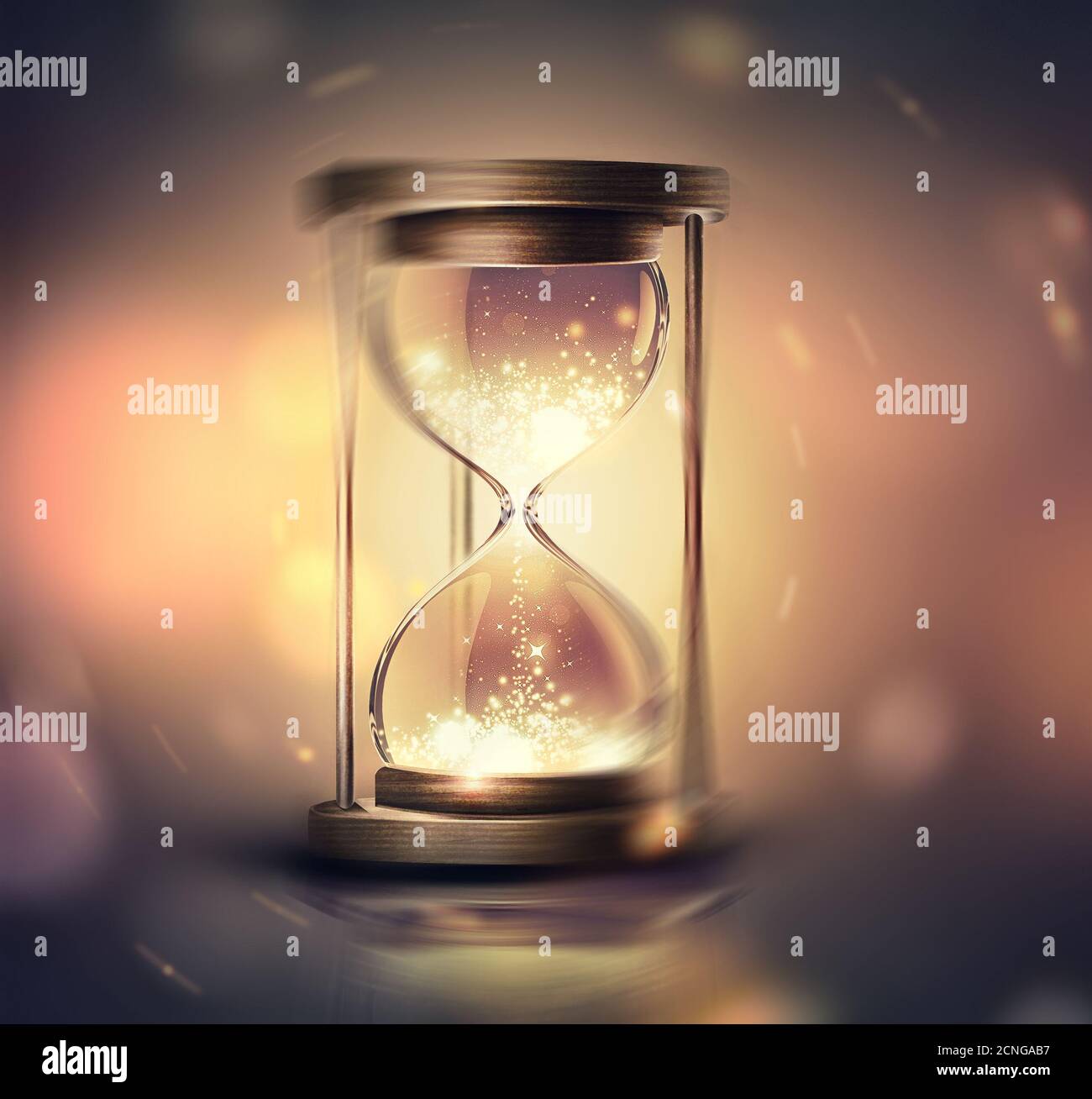 sanduhr mit leuchtendem Licht Stockfoto