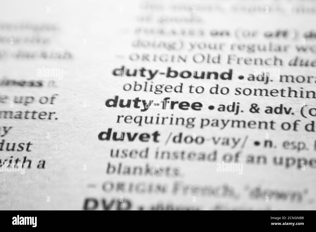 Wort oder Ausdruck Duty-free in einem Wörterbuch Stockfoto