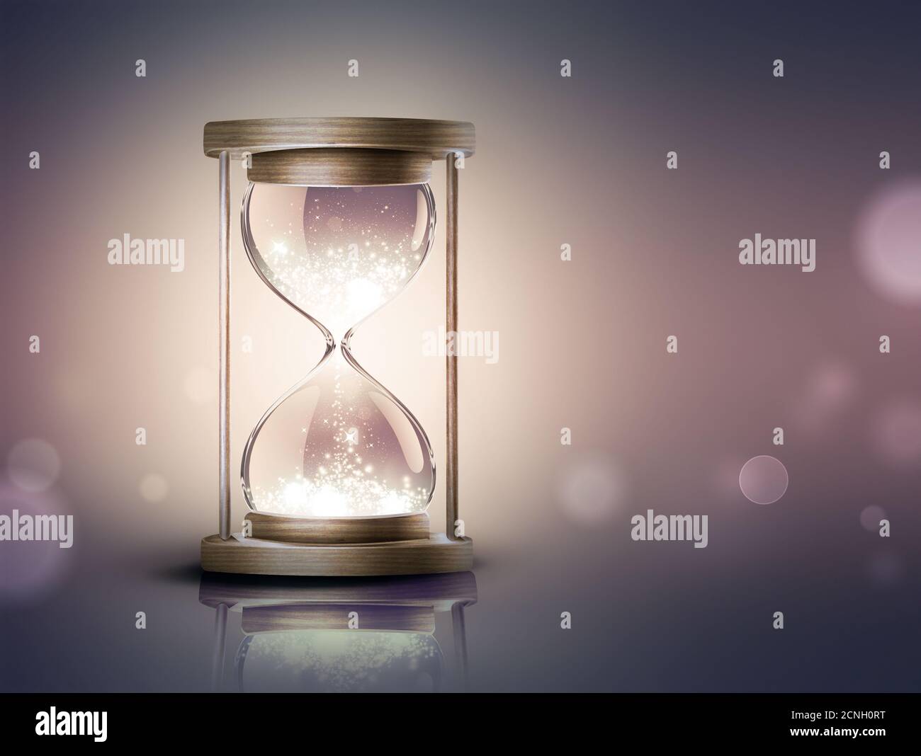 sanduhr mit leuchtendem Licht Stockfoto
