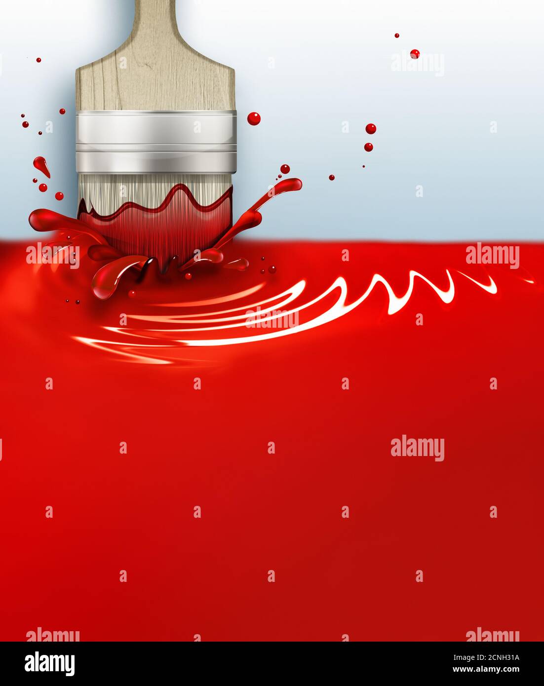 Pinsel mit einem Spritzer roter Farbe bemalen Stockfoto