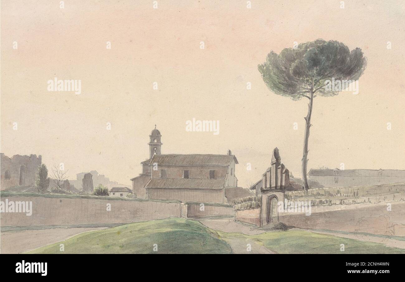 Blick auf die Kirche San Pancrazio, Rom, aus dem Süden, 1834. Stockfoto