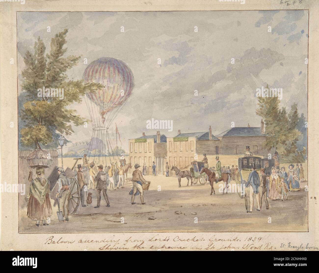 Ballon steigt nahe dem Eingang zum Lord's Cricket Ground, 1839, ca. 1839. Nach Robert Bremmel Schnebbelie Stockfoto