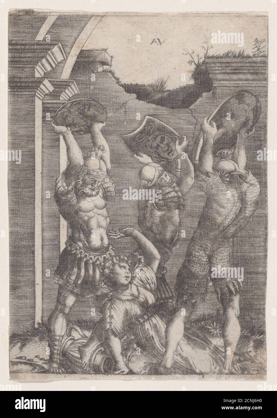 Tarpeia zerquetscht von den Sabines, ca. 1514-36. Stockfoto