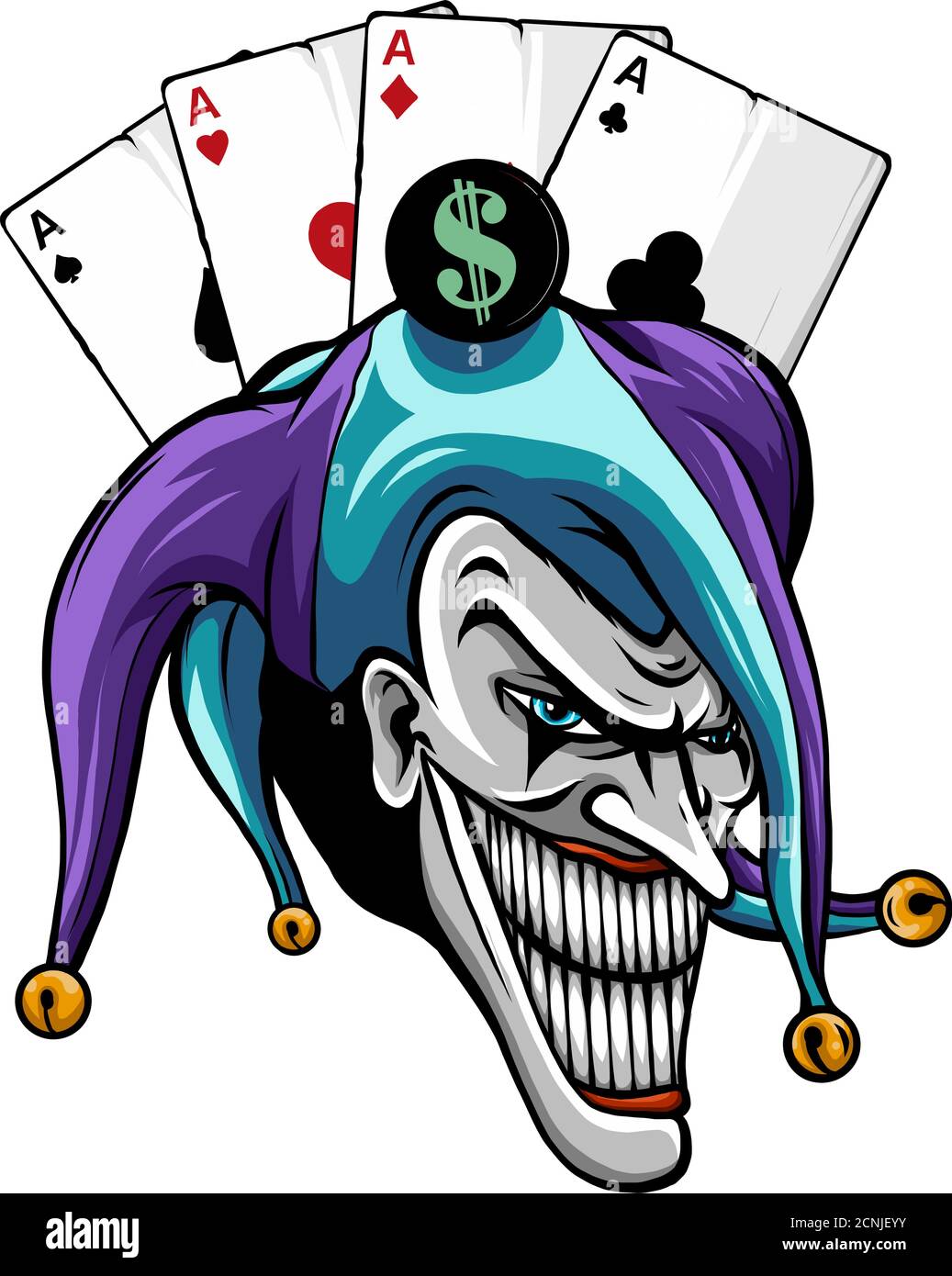 Lachend wütend Joker, Charakter, Joker Kopf, Gesicht Horror und verrückt Wahnsinn, für Ihr Design, Vektor-Illustration Stock Vektor
