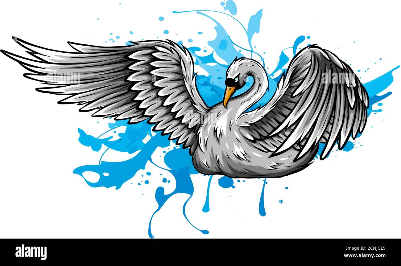 schwan mit Spritzern von Wasser Vektorgrafik Stock Vektor